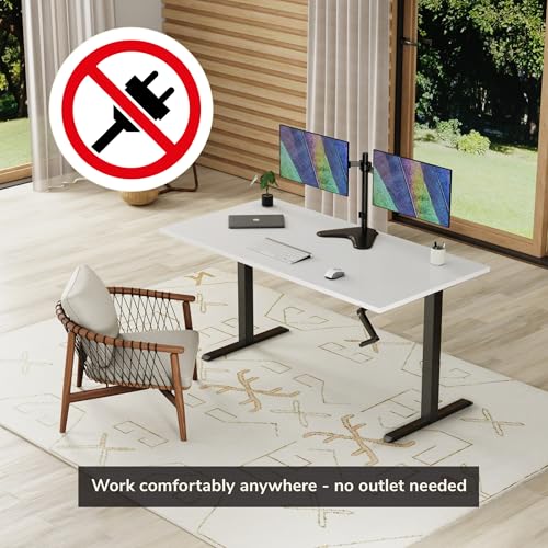Mount-It! Hand Crank Standing Desk, 55" One-Piece White Top, 132 lbs - color: White