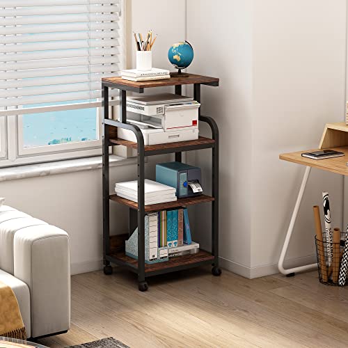 Fannova 4-Tier Printer Stand with Adjustable Storage Shelf, Large Tall Printer Table with Wheels for Home Office Small Spaces Organization, Rustic Brown - color: Rustic Brown