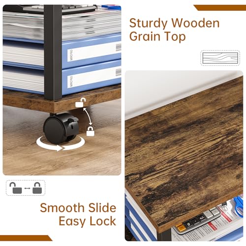 Asgolion Printer Table, 2-Tier Under Desk Printer Stand, Printer Cart - color: Rustic Brown, size: Small without Charger