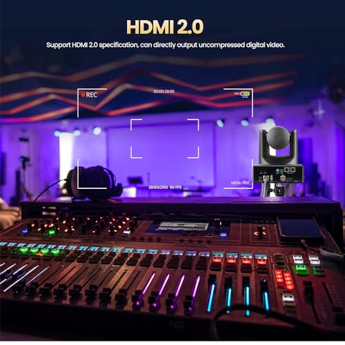 4K PTZ Camera,20X Optics Zoom,4KP60 UHD Live Streaming PTZ Camera,SDI/HDMI/USB/IP Outputs for Church/Events Services (Gray No NDI) - style: 4K PTZ Camera