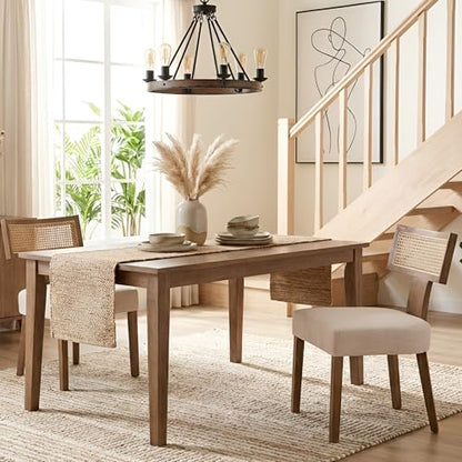 HNY Mid Century Modern Rattan Dining Chairs Set of 2, Linen Upholstered Kitchen & Dining Room Chairs with Ergonomic Curved Back, Solid Wood Frame, Farmhouse Accent Chairs for Home, Apartment, Beige - color: Beige Rattan