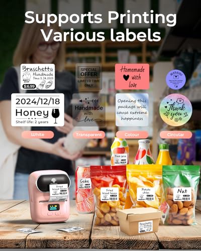 Phomemo M110 Label Maker with 3 Tapes, Bluetooth Portable Thermal Printer - color: Pink