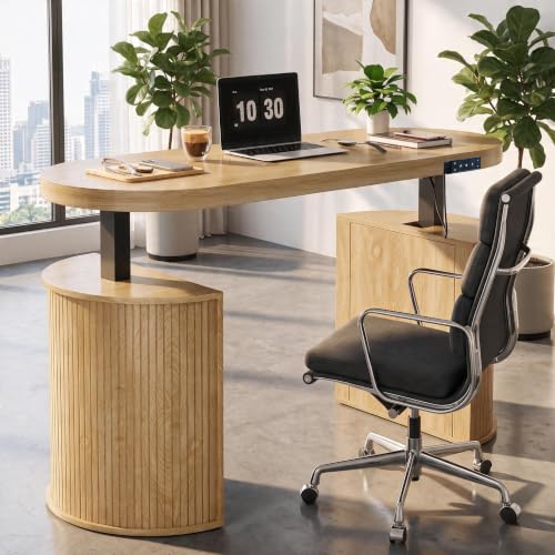 Electric Standing Desk, Sit Stand Up Desk, Adjustable Height Executive Desk - color: Natural-55"