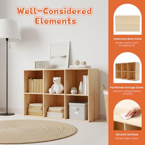 6 Cube Storage Organizer - Solid Wood Bookshelf - Cube Shelf - Vertical or Horizontal Bookcase - Open Book Shelf - Easy Assembly for Bedroom, Living Room, Office - size: 6-Cube