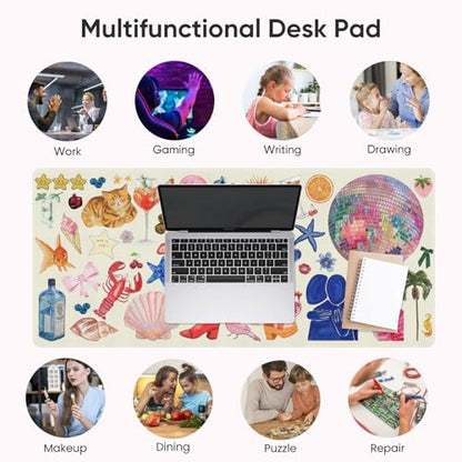 Desk Mat, Leather Desk Pad Blotter Protector, XXL Large Mouse Pad,Computer Laptop Mouse Pads for Desktop,Waterproof Writing Anti-Slip Mousepad for Office and Home I Cream Trendy Stickers - color: Cream Trendy Stickers