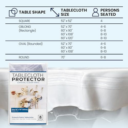 Broder Heavy Duty Clear Plastic Table Cover Protector Rectangle 52x70 – Waterproof, Oil Proof, Wipeable Vinyl Tablecloth Protector, Thick PVC, for Dining Room, Kitchen, Desk, Office, Everyday Use - size: 70" x 52" (Rectangular)