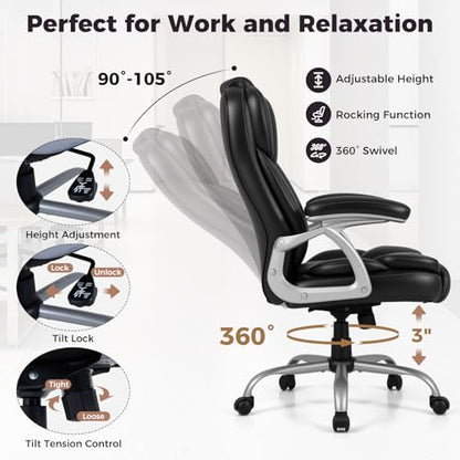 COSTWAY Executive Office Chair with High Back and Thickened Seat Cushion - color: Black