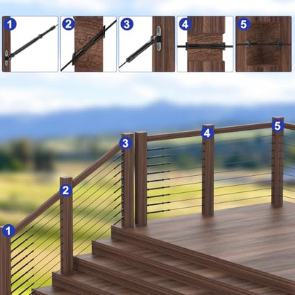 BLIKA 100 Pack Black Stainless Steel Protector Sleeves for 1/8" 5/32" or 3/16" Deck Cable Railing, for Wood/Composite Posts, T316 Marine Grade, Black Cable Railing Protector Sleeves