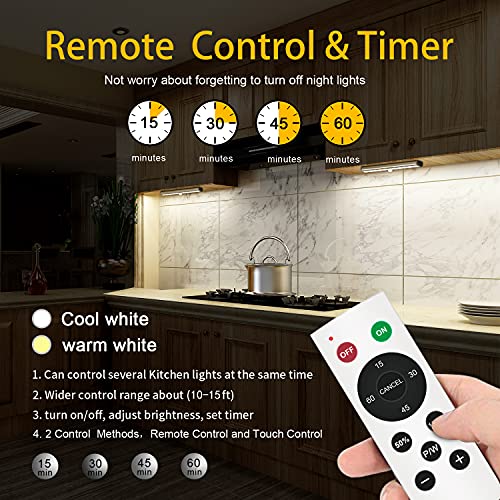 Remote Control Under Cabinet Lighting Wireless 6 Pack, 20-LED Dimmable Closet Lights Rechargeable Under Counter Light, Stick on Touch Night Light Strip Bar for Kitchen Stairway Bedroom, 3 Colors - size: 6 Pack