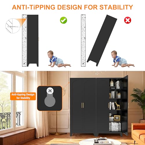 71'' Tall Metal Garage Storage Cabinet with Doors (71''Black) | Cabinets, Adjustable Shelves, Heavy Duty Steel Pantry File Cabinet for Home Office, Kitchen ,School, Utility - color: 71''black