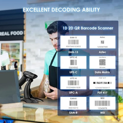 Eyoyo Handheld 2D&1D Bluetooth Barcode Scanner Wireless with Stand