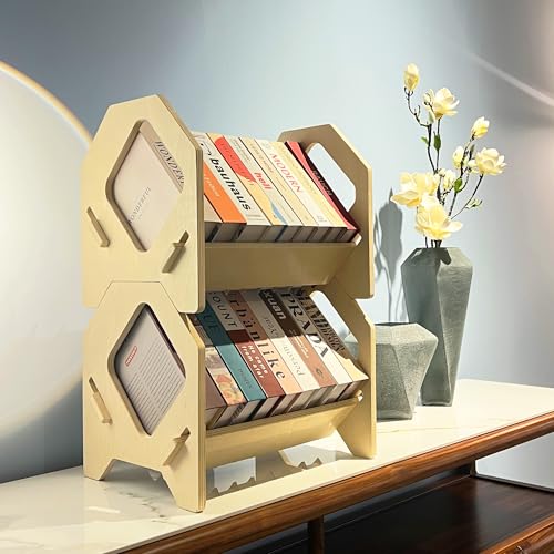 2 pack Desktop Bookshelf, Stackable Book Organizer with Handle, storage rack for CD/Magazine/File Folder, Portable Small bookshelf for Study, Living room, Kid's room, No Nails, Medium Size - style: 2 Pack Medium Size