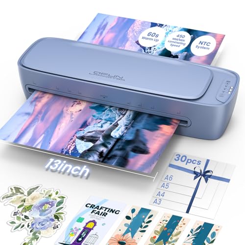 Qfun 11x17 Laminator Machine 13 Inch with 30 Laminating Sheets for Teachers - color: Silver