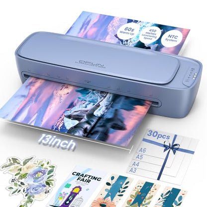 Qfun 11x17 Laminator Machine 13 Inch with 30 Laminating Sheets for Teachers - color: Silver