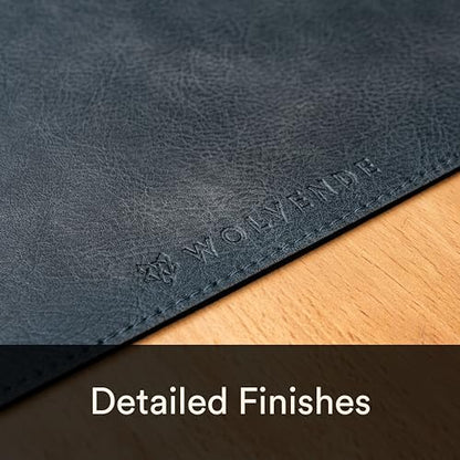 Premium Distressed Faux Vegan Leather Desk Mat | Multifunctional Desk Pad for Home Office | (Black/Grey, 12" x 36") | Hard-wearing distressed vegan leather, desk & mouse pad for writing, gaming, home office and everyday desk protection - color: Black/Grey