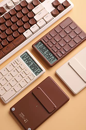 UNIONE Pocket & Desktop Beige Calculator with a Bright LCD, Dual Power Handheld Desktop. Color. Business, Office, High School - color: Beige
