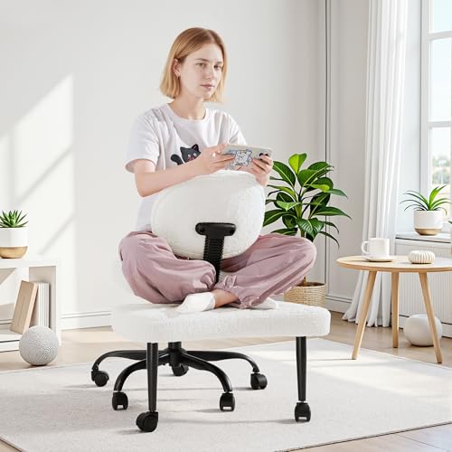 GUNJI Ergonomic Criss Cross Legged Office Chair, 360° Swivel Meditation Kneeling Chair with Wheels, ADHD Chair with Footrest, Lumbar Support, Wider Height Adjustable Seat (White, Faux Leather) - color: White