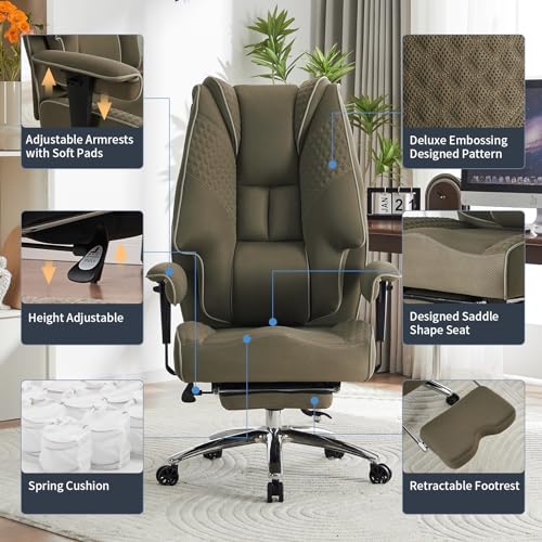 EXCEBET Big and Tall Office Chair 400lbs Wide Seat, Mesh High Back Executive Office Chair with Foot Rest, Ergonomic Chairs Lumbar Support for Lower Back Pain Relief (Mesh Light Green) - color: Mesh Light Green