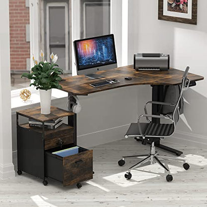 SHW Box File Rolling Mobile Cabinet with Lockable Drawer, Rustic Brown - color: Rustic Brown