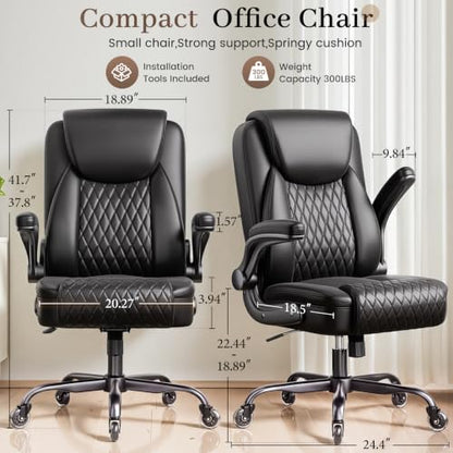 COMHOMA Mid-Back Office Chair, Ergonomic PU Desk Chair with Flip up Arms, Small Computer Gaming with Comfy Lumbar Support,Rocking Function,Sturdy Metal Base, Black - color: Black