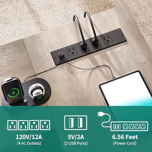 YITAHOME Executive Desk with Power Outlets | Power Outlets, File Cabinet, Drawers & Storage Shelves, Corner Office Desk with Bookshelf, For Home Office