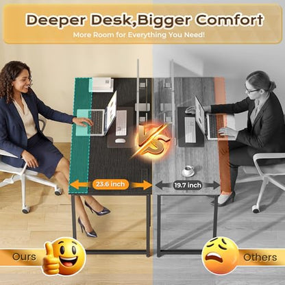 PRAISUN 54 X 24 Inch Deeper Desk with Power Outlets - color: Black, size: 53.9*23.6 inch