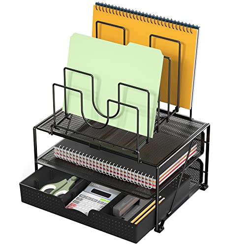 Deco Brothers Desktop File Organizer with Double Tray and 5 Folder Stand - color: Black