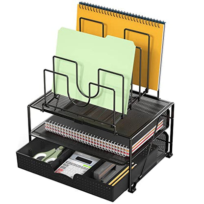 Deco Brothers Desktop File Organizer with Double Tray and 5 Folder Stand - color: Black