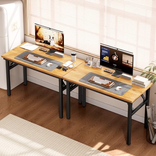 DlandHome 35.8 Inch Small Folding Computer Desk for Home Office, Teak Black - color: Teak + Black, size: 35.8 Inches