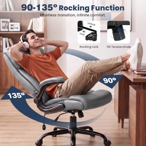 Ergonomic Office Chair, High Back Leather Executive Desk Chair - color: Grey