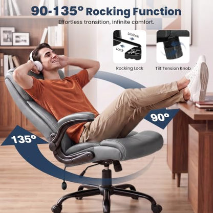Ergonomic Office Chair, High Back Leather Executive Desk Chair - color: Grey
