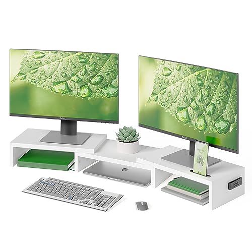 BONTEC Dual Monitor Stand Riser, Adjustable Length & Swivel Angle, White - color: White, size: 42.5 in
