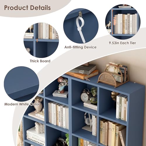 FOTOSOK Bookshelf Bookcase 7-Tier Narrow Bookshelf Tall CD Media Tower Rack - color: Blue