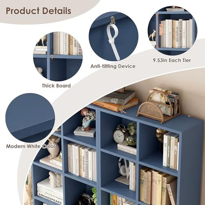 FOTOSOK Bookshelf Bookcase 7-Tier Narrow Bookshelf Tall CD Media Tower Rack - color: Blue