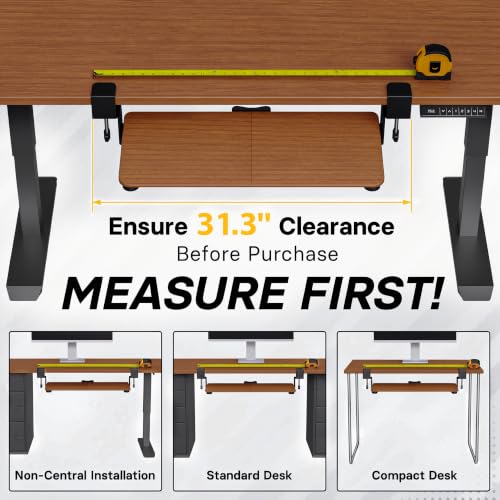 BONTEC Under Desk Keyboard Tray, Pull-Out Keyboard & Mouse Platform | C-Clamp Mount, Space-Saving Ergonomic Slide-Out Drawer, 31.3 in Including Clamps, 25.6 x 11.8 in Tray, Walnut - color: Walnut, size: 25.6" x 11.8"