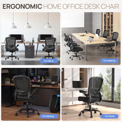 Ergonomic Office Chair w/Adjustable Lumbar, Flip Armrest, 135° Recline - color: Black-black Frame