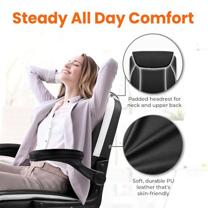 NEO CHAIR PU Leather Office Desk Chair with Adjustable Arms, Black White | Ergonomic Mid Back Computer Desk Chair Comfy with Wheels Swivel Rolling for Home Office Gaming Study - color: Black White