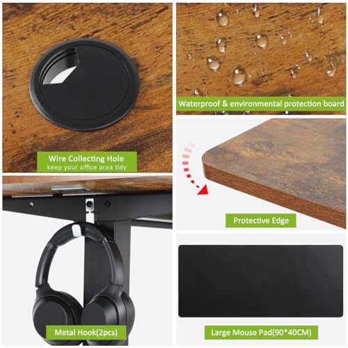 farexon 63x24In Electric Standing Desk Adjustable Height with Mouse Pad - color: Brown, size: 63 x 24''