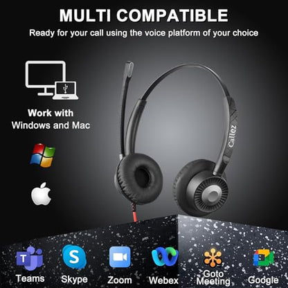 Callez Computer Headset with ENC Dual Mic Noise Cancelling for PC Laptop | USB Headset with MS Teams Call Button, Wired Stereo Headphones for Mac Teams Zoom Home Office Work Call Center, Clearer Voice