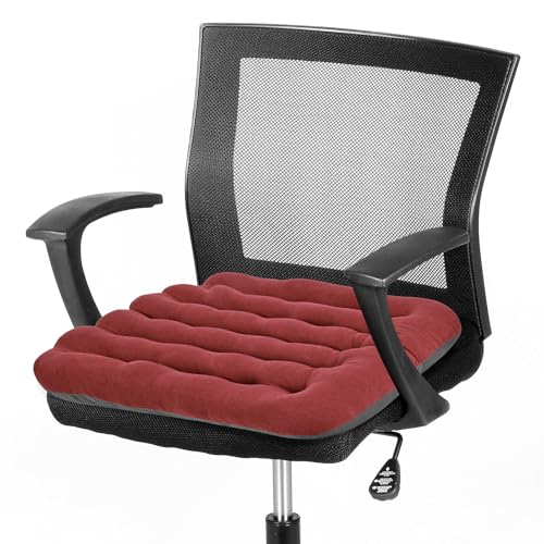 BUYUE Good Support Office Chair Cushion Padded, Soft Velvet Comfortable Non-Slip Seat Cushion for Computer Desk Kitchen Chair (1 Count, Red) - color: Red