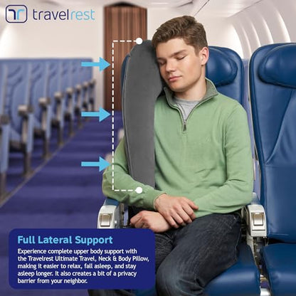 TRAVELREST Ultimate Inflatable Travel Pillow for Neck & Body - Grey - color: Grey, size: Standard (No Cover)