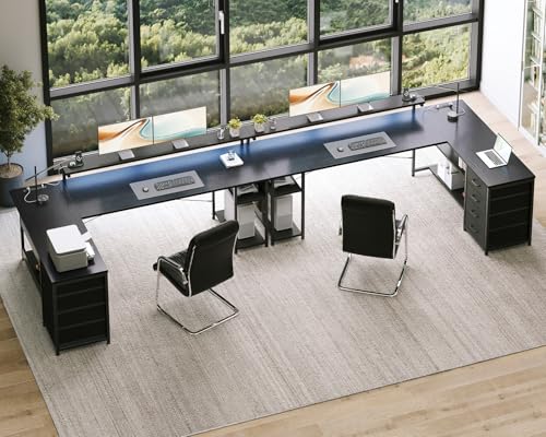 AODK 69" L Shaped Computer Desk with 4 Drawers, LED Lights, Black - color: Black, size: 69 inches