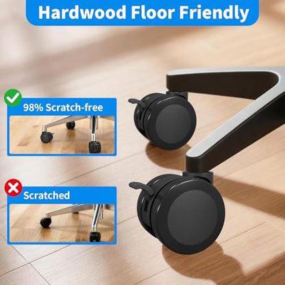MySit 10x22mm Office Chair Caster with Brake for Hardwood Floors Set of 5 | Heavy Duty Mute PU Stool Caster Wheels Replacement Easy Installation - size: 10x22mm(Small Stem)
