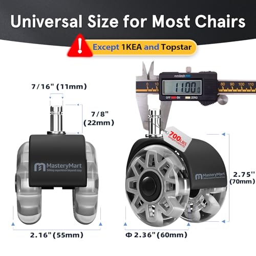 Office Chair Wheels Replacement, 2.5 Inch Heavy Duty Caster Set, for Carpet and Hardwood Floors, Universal Size 11x22mm, Fits 99%, Grey - style: 2.5 inch-Grey