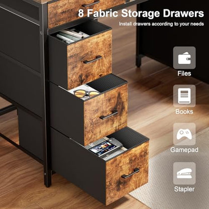 HLDIRECT 47 Inch Gaming Desk with LED & 8 Storage Drawers, Rustic Brown - color: Rustic Brown