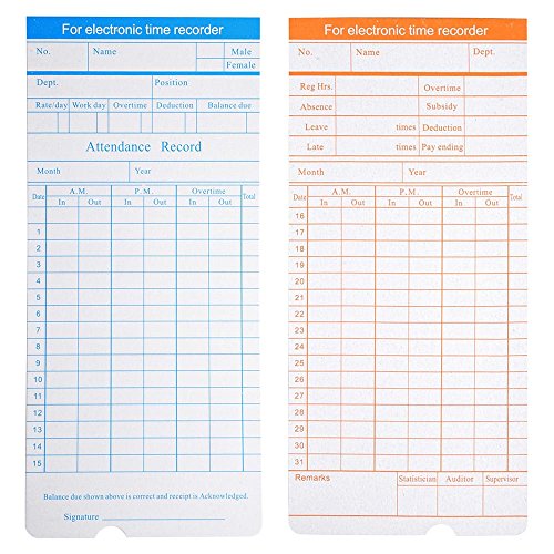 Yescom 200 Count Monthly Time Clock Cards Timecard for Employee Attendance - size: 200pcs