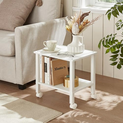 YUFAM 2 Tier Under Desk Printer Stand with Storage, White - color: White, size: 11.8"D×15.7"W×15.3"H