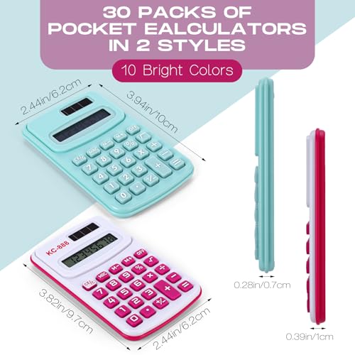 Flutesan 30 Pack Pocket Calculator,Red, Blue, Green, Black, Pink, Purple - color: Red , Blue, Green, Black, Pink, Purple