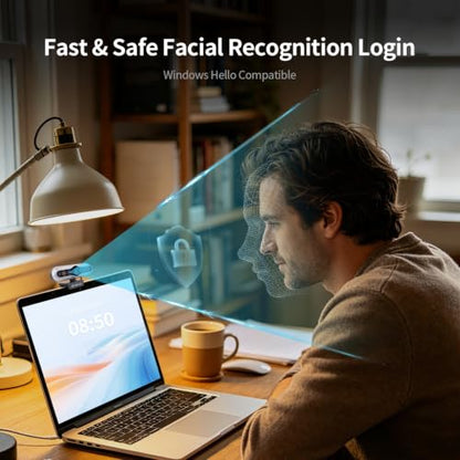 TOALLIN 4K Webcam for PC, Windows Hello Compatible, IR Facial Recognition