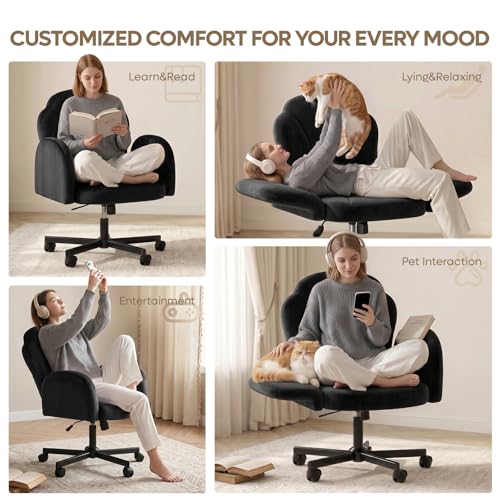 Bestier Criss Cross Office Chair with FILP-Up Armrests, Black Velvet | Rocking Recline,Swivel Makeup Vanity Chair with 5-Level Folding Armrest, Cross Legged Desk, Adjustable Height Swivel Chair - color: Black Velvet